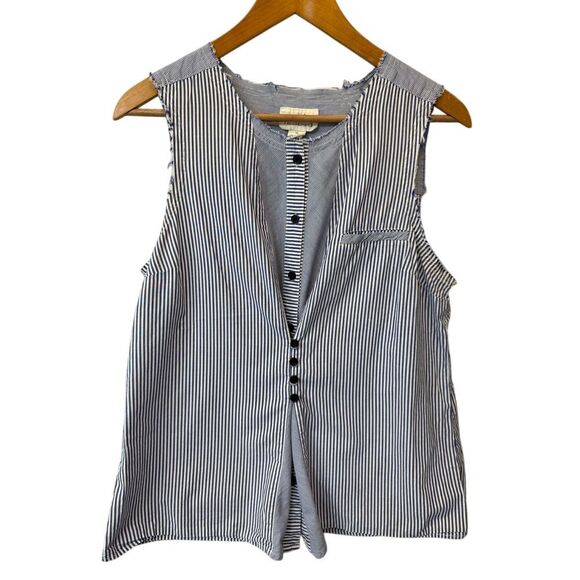 Redbird Anthropologie Blue‎ White Striped Button Front Sleeveless Shirt Size 12 - Picture 1 of 3